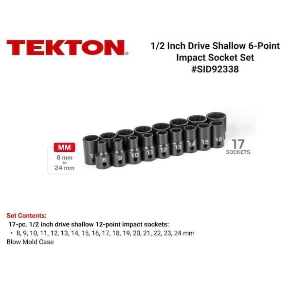 1/2 in. Drive 12-Point Impact Socket Set, (17-Piece) (8-24 mm)