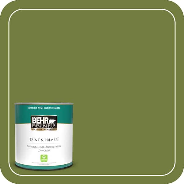 BEHR PREMIUM PLUS 1 qt. Home Decorators Collection #HDC-SM16-11 Hot Dog Relish Semi-Gloss Enamel Low Odor Interior Paint & Primer