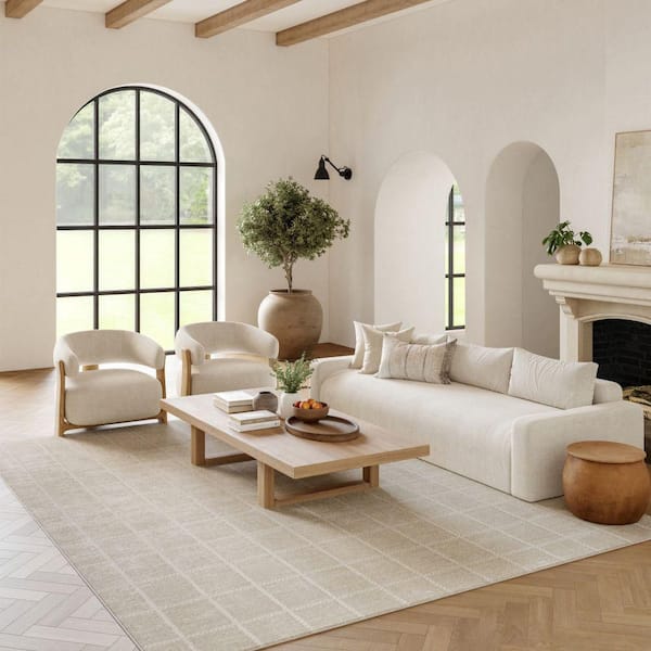 6 ft. x 9 ft. Ivory Cream Serenity Home Linear Contemporary Area Rug