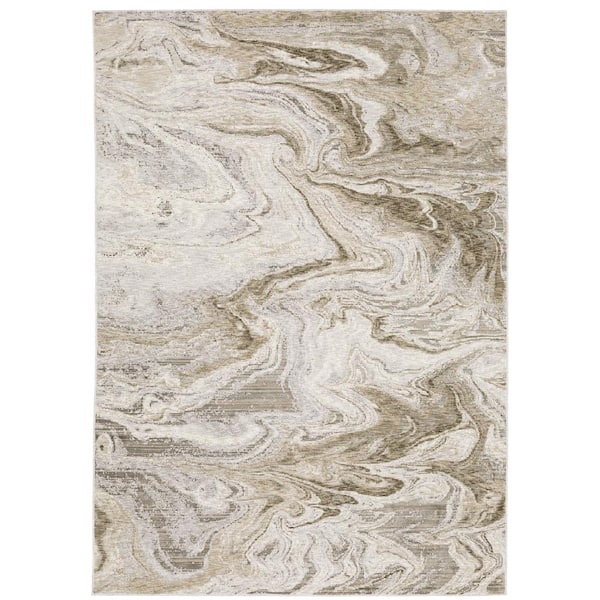Newcastle Beige/Ivory 7 ft. x 10 ft. Abstract Marble Polyester Indoor Area Rug