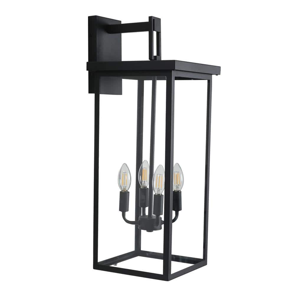 4-Light Black Iron Plus Clear Glass Outdoor Traditional Waterproof Wall Lantern Sconce, Bulb Not Included -  Jushua, W1340119951