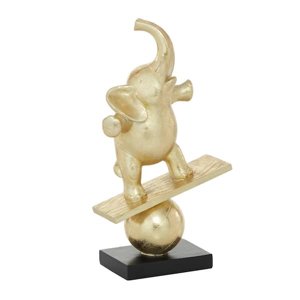 Litton Lane 3 in. x 12 in. Gold Polystone Handmade Elephant Sculpture