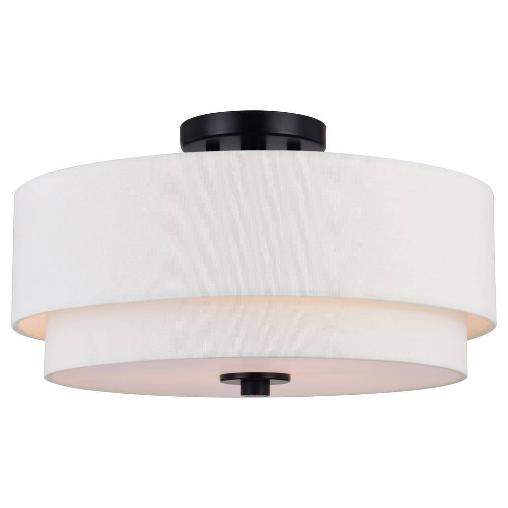 Burnaby 16" Black and White Linen Drum Semi Flush Mount Ceiling Light