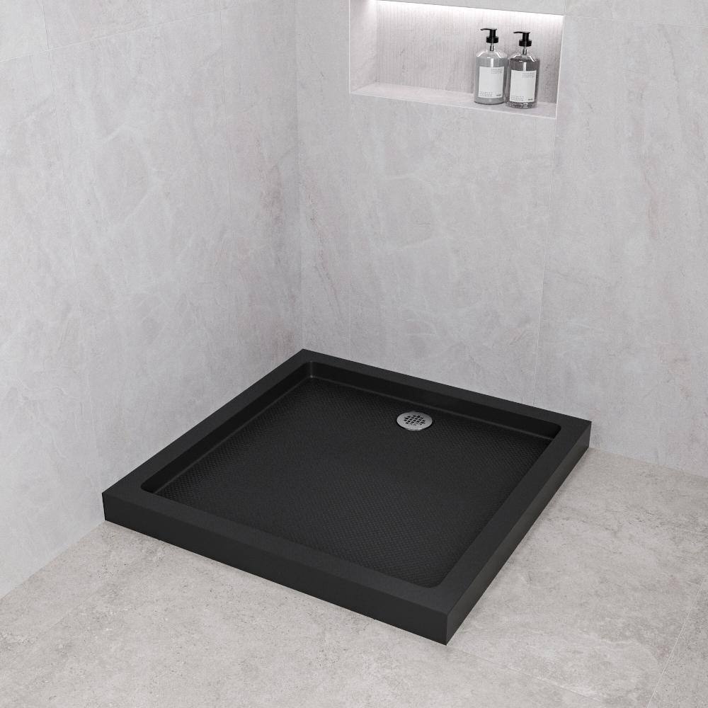 Glossy Black 36'' x 36'' Corner Acrylic Shower Base with Right Drain