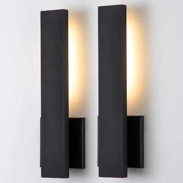 Laplusbelle 1 Light Matte Black Aluminum Hardwired LED Outdoor Wall Lantern Sconce 2-Pack