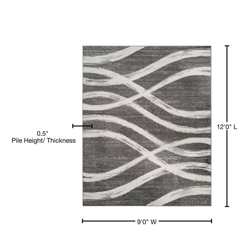 Charcoal and Ivory Synthetic Reversible Area Rug, 9' x 12'
