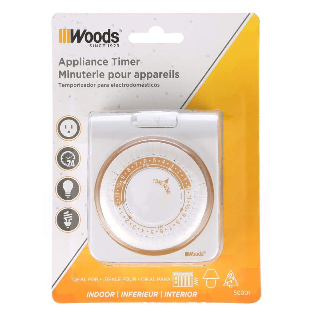 White and Taupe Mechanical 24-Hour Timer for Indoor Lamps and Appliances
