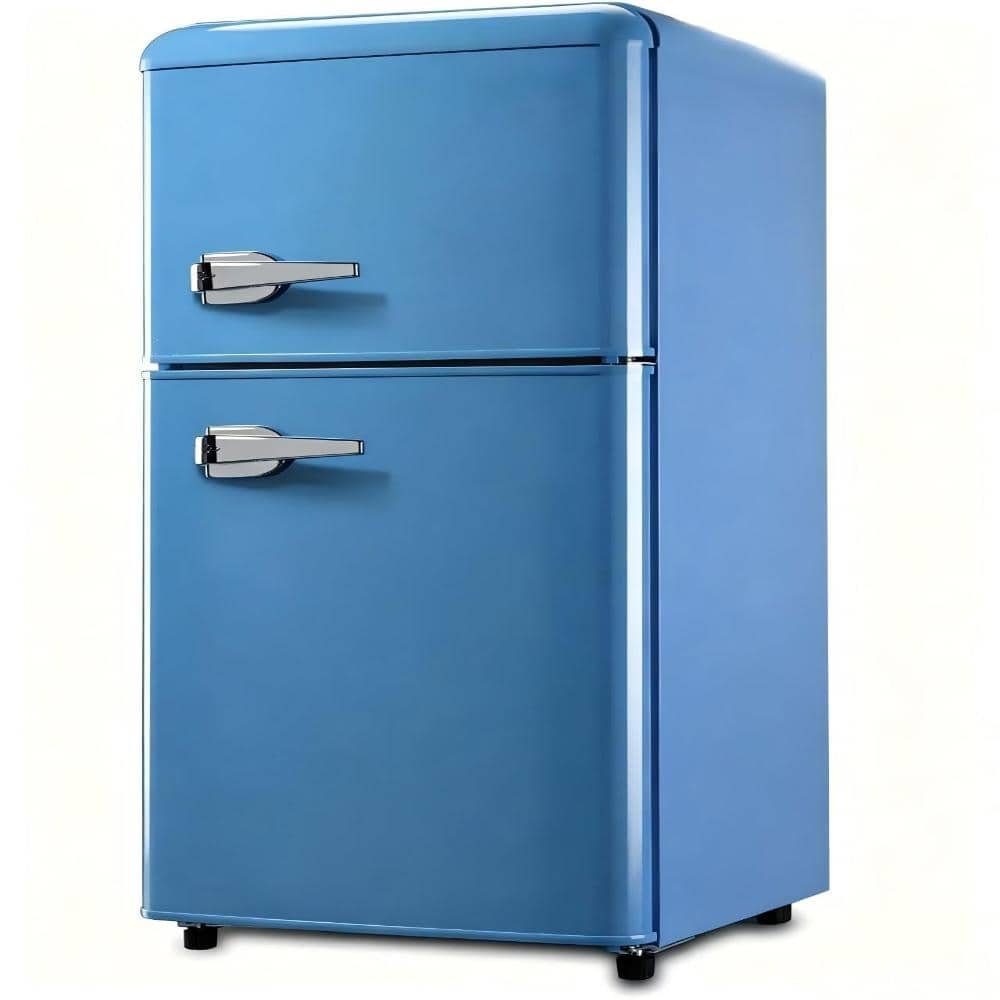 Stbine 3.5 Cu.ft Blue 2-Door Mini Fridge, Built-in Freezer