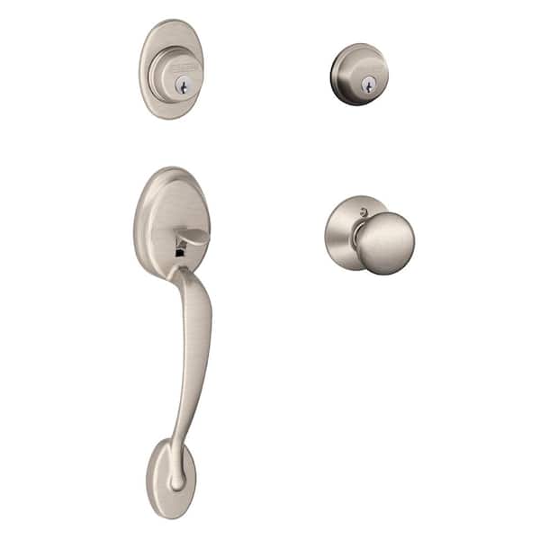 Schlage Plymouth Satin Nickel Double Cylinder Door Handleset with Plymouth Knob