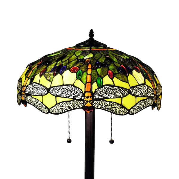 Warehouse of Tiffany Tiffany-Style 61 in. Bronze Indoor Floor Lamp with Verde Dragonfly Shade