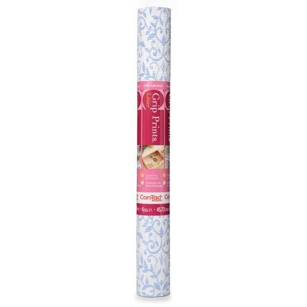 Con-Tact Grip Prints 18 in. x 4 ft. Antique Floral Blue Non-Adhesive Vinyl Top Grip Drawer and Shelf Liner (6-Rolls)