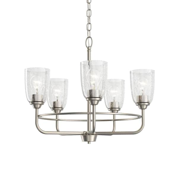 KICHLER Carlo 23 in. 5-Light Brushed Nickel Transitional Shaded Circle Chandelier for Kitchen