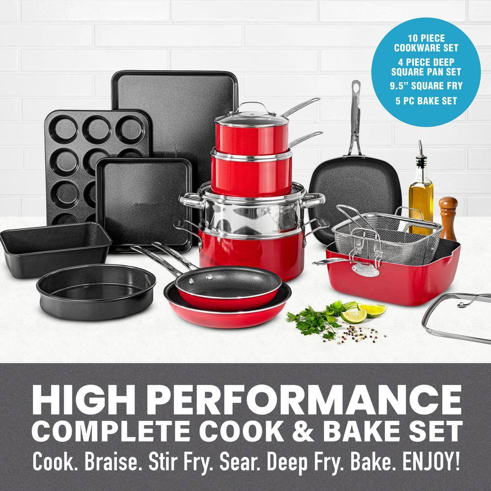 Granitestone 20-Piece Red Nonstick Aluminum Cookware and Bakeware Set
