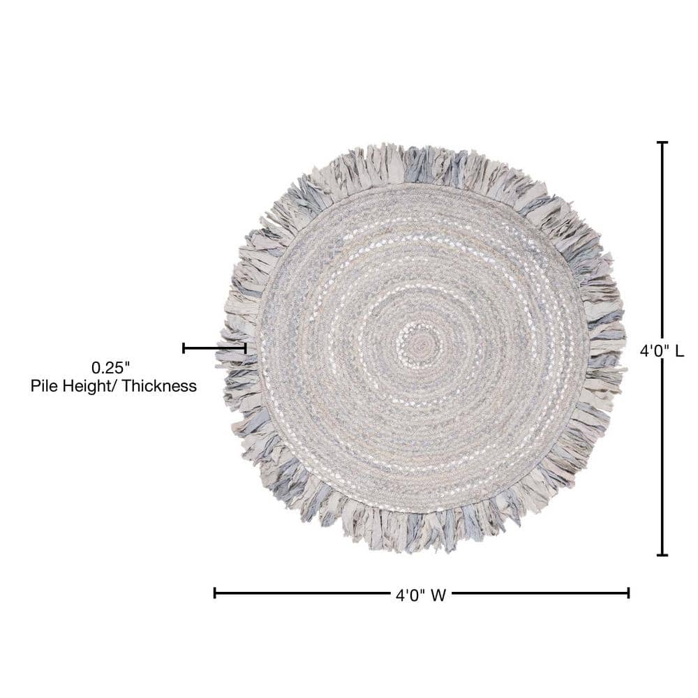 Handwoven Gray Cotton 4' Round Braided Reversible Rug