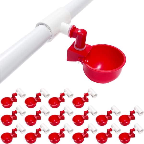 Automatic Chicken Water Cups Kit with Tee for PVC Pipe DIY Poultry Waterer Feeder System 16 Pack