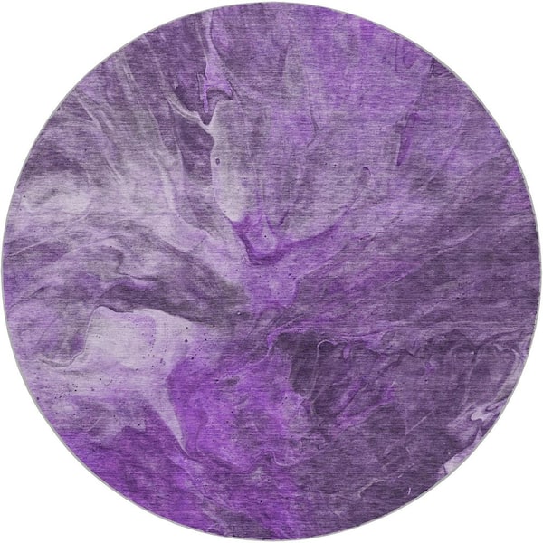 Dream Shag Premium Machine Washable Abstract ADS641 Purple 8 ft. x 8 ft. Round Rug
