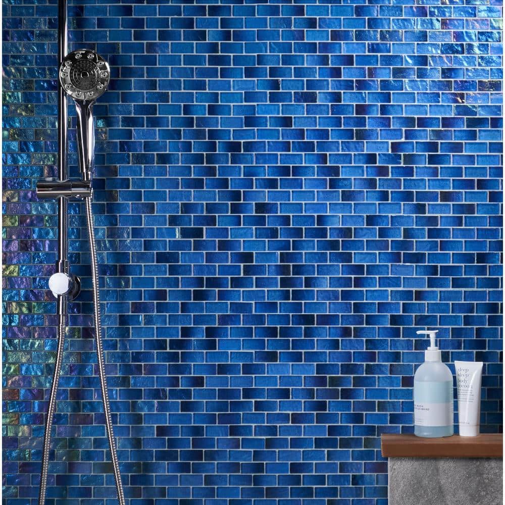 Shallows Dark Blue Polished Glass Mosaic Wall Tile