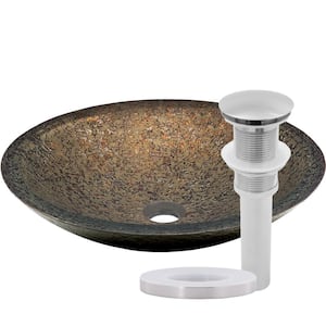 Laghetto Hand Painted Forest Green Glass Round Vessel Sink with Pop-Up Drain in Brushed Nickel