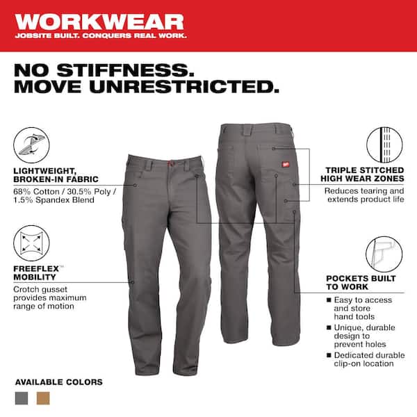 Milwaukee Men's 34 in. x 32 in. Gray Cotton/Polyester/Spandex Flex