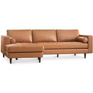 Dexter 101 in. W Square Arm 2-piece L-Shaped Left Facing Top Leather Corner Sectional Sofa in Cognac Tan (Seats 4)