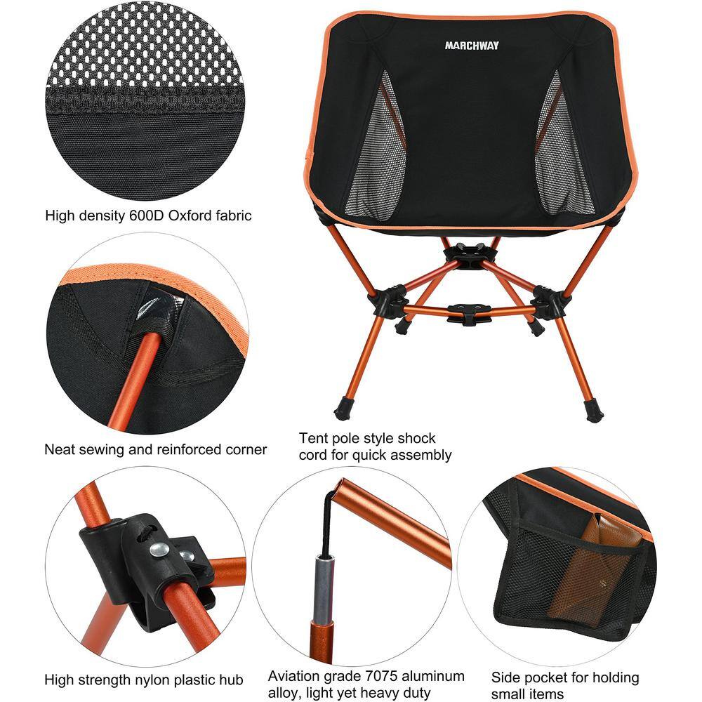Orange Lightweight Aluminum Folding Camping Chair with Storage Bag