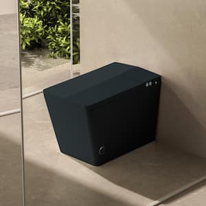 1-piece 1.28 GPF Single Flush Square Smart Toilet in Black with Remote Control, Foot Touching Lid Opening, Auto Flush