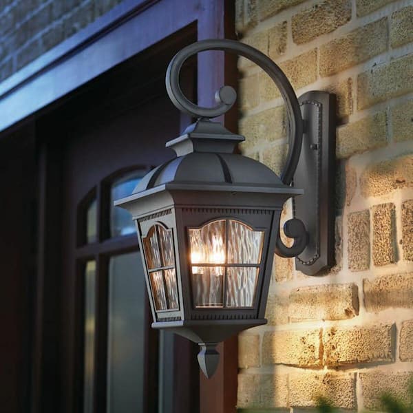 Home Decorators Collection Loridan Square 22 in. 2-Light Black Outdoor Wall Light Fixture with Clear Water Glass