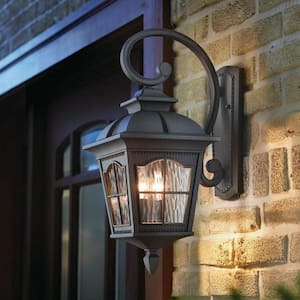Loridan Square 22 in. 2-Light Black Outdoor Wall Light Fixture with Clear Water Glass