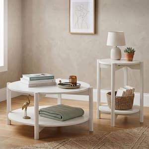 Elix 2-Piece 34.4 in. White Round Wood Coffee Table Set with Open Bottom Shelves