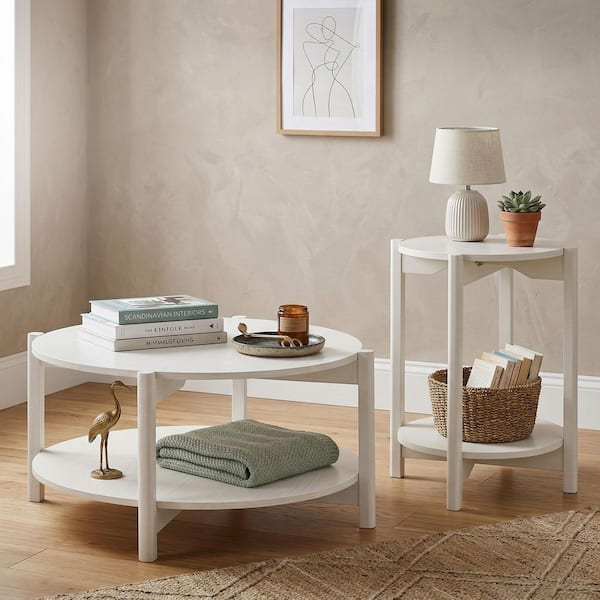 Furniture of America Elix 2-Piece 34.4 in. White Round Wood Coffee ...