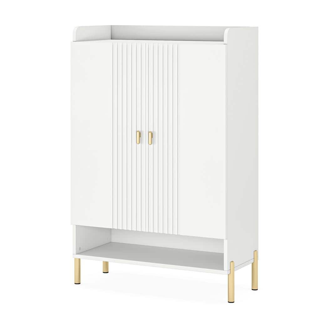 BYBLIGHT 43.9 in. H x 33.5 in. W White Shoe Storage Cabinet with Coat Rack, Entryway  Shoe Rack with Flip Door and 12 Shoe Cubbies BB-XK0207GX - The Home Depot