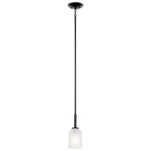 Shailene 1-Light Black Transitional Shaded Kitchen Mini Pendant Hanging Light with Satin Etched Glass