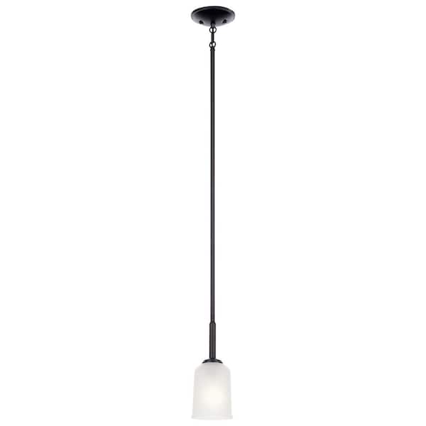 KICHLER Shailene 1-Light Black Transitional Shaded Kitchen Mini Pendant Hanging Light with Satin Etched Glass