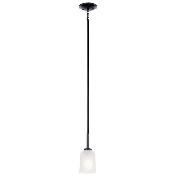 Shailene 1-Light Black Transitional Shaded Kitchen Mini Pendant Hanging Light with Satin Etched Glass
