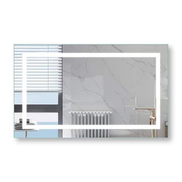 Xspracer Foyil 40 in. W x 24 in. H Large Rectangular Frameless Anti-Fog Alarm Wall Mounted Bathroom Vanity Mirror in Silver