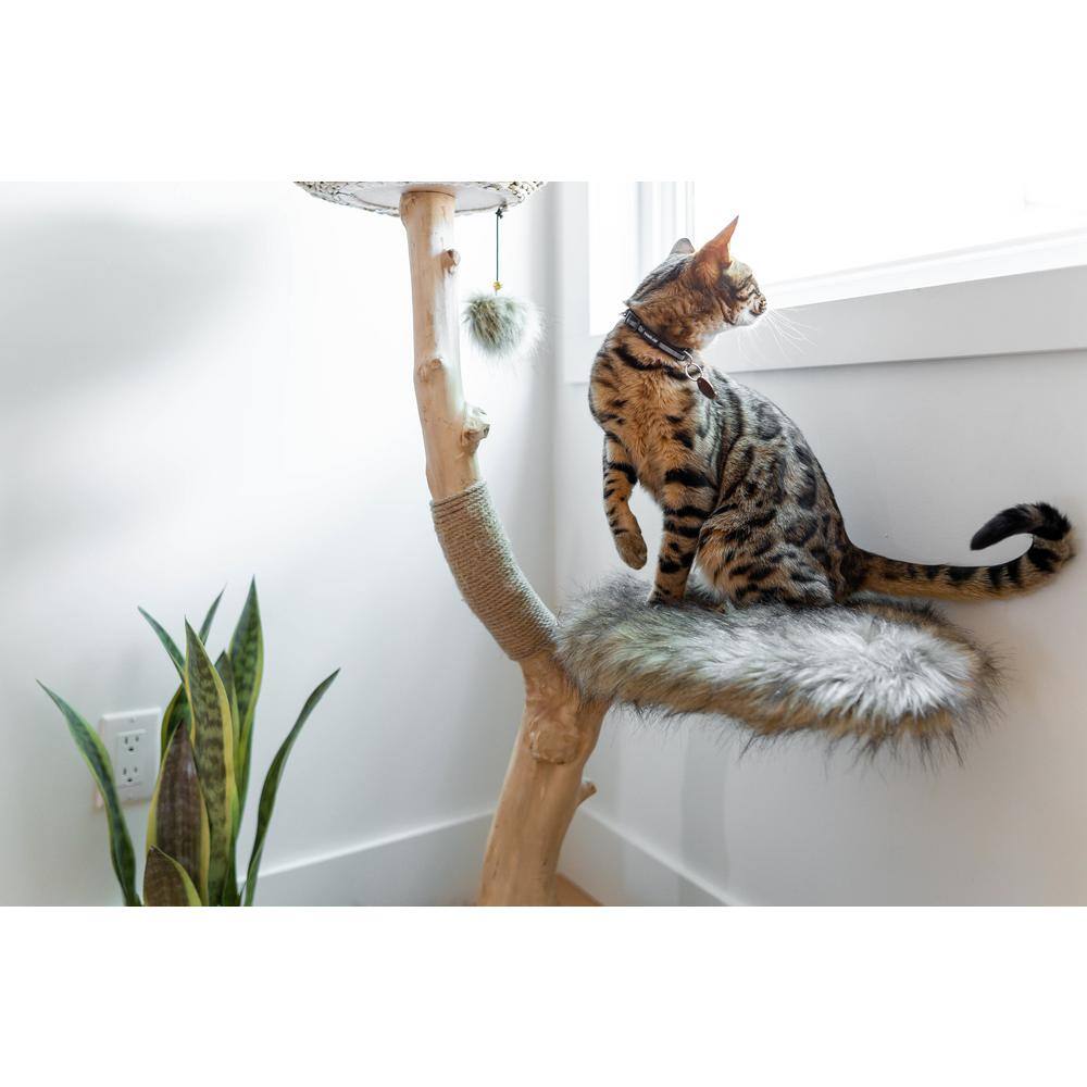 Modern Brown Faux Fur and Wicker Cat Tree Tower