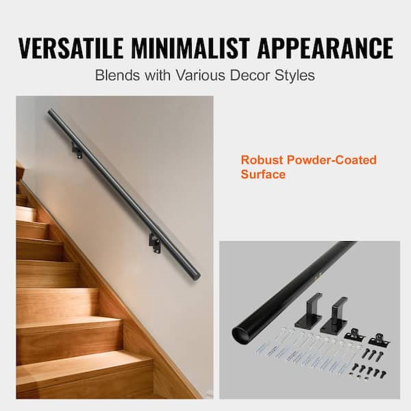 VEVOR Handrail Stair Railing 7 in. H x 60 in. W Wall Mount Handrails Black  Aluminum Alloy handrails for indoor stairs SNLZYXL5FT5CMTDG9V0 - The Home  Depot