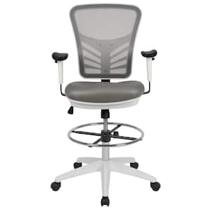 Mesh Adjustable Height Ergonomic Drafting Chair in Light Gray