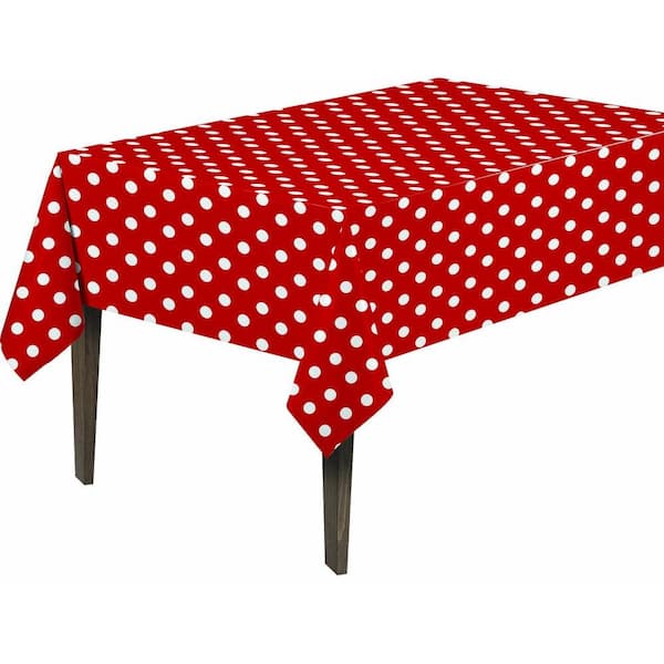 Ottomanson 55 in. x 86 in. Indoor and Outdoor Red Polka Dot Design Table Cloth for Dining Table