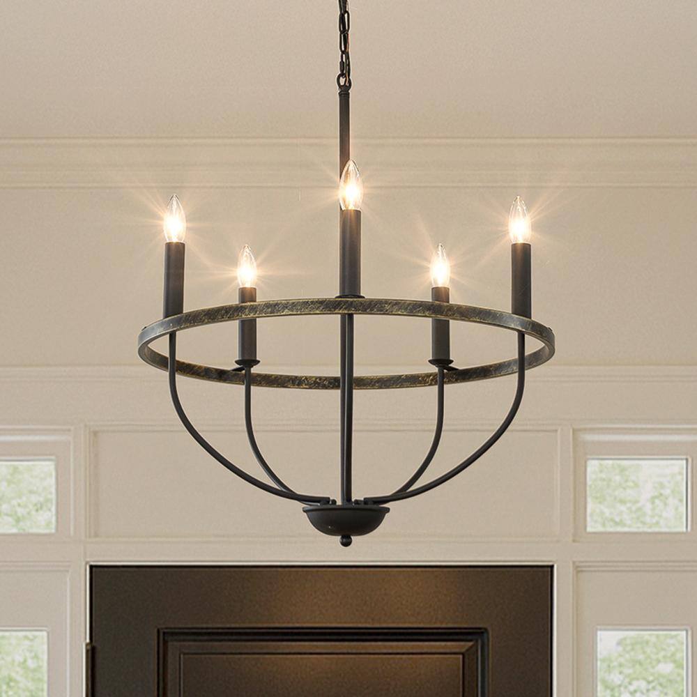 ALOA DECOR 26'' 5-Light Modern Matt Black Classic Candelabra Chandelier ...