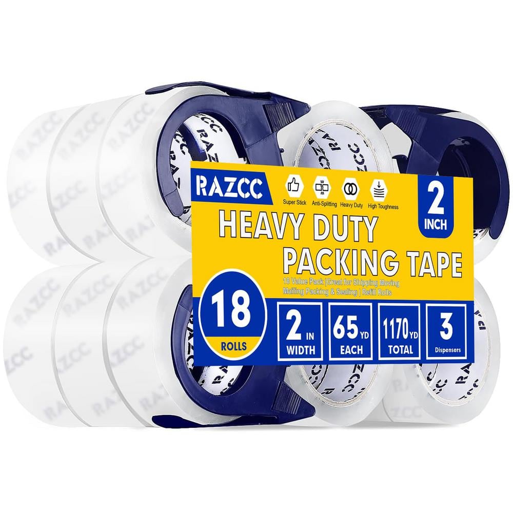 2 in. x 65 Yards Per Roll 18 Rolls Heavy Duty Clear Packaging Tape for Pack