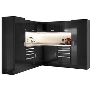 Select Series 75 in. H x 168 in. W x 22 in. D Aluminum Cabinet Set in Black with Stainless Steel Worktop (12-Piece)