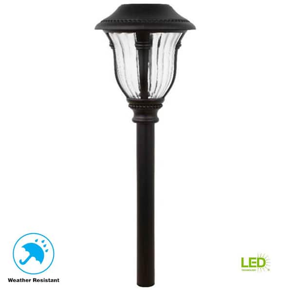 Hampton Bay Open Stock Solar Bronze Outdoor Integrated LED Landscape Path Light with Ribbed Glass Lens