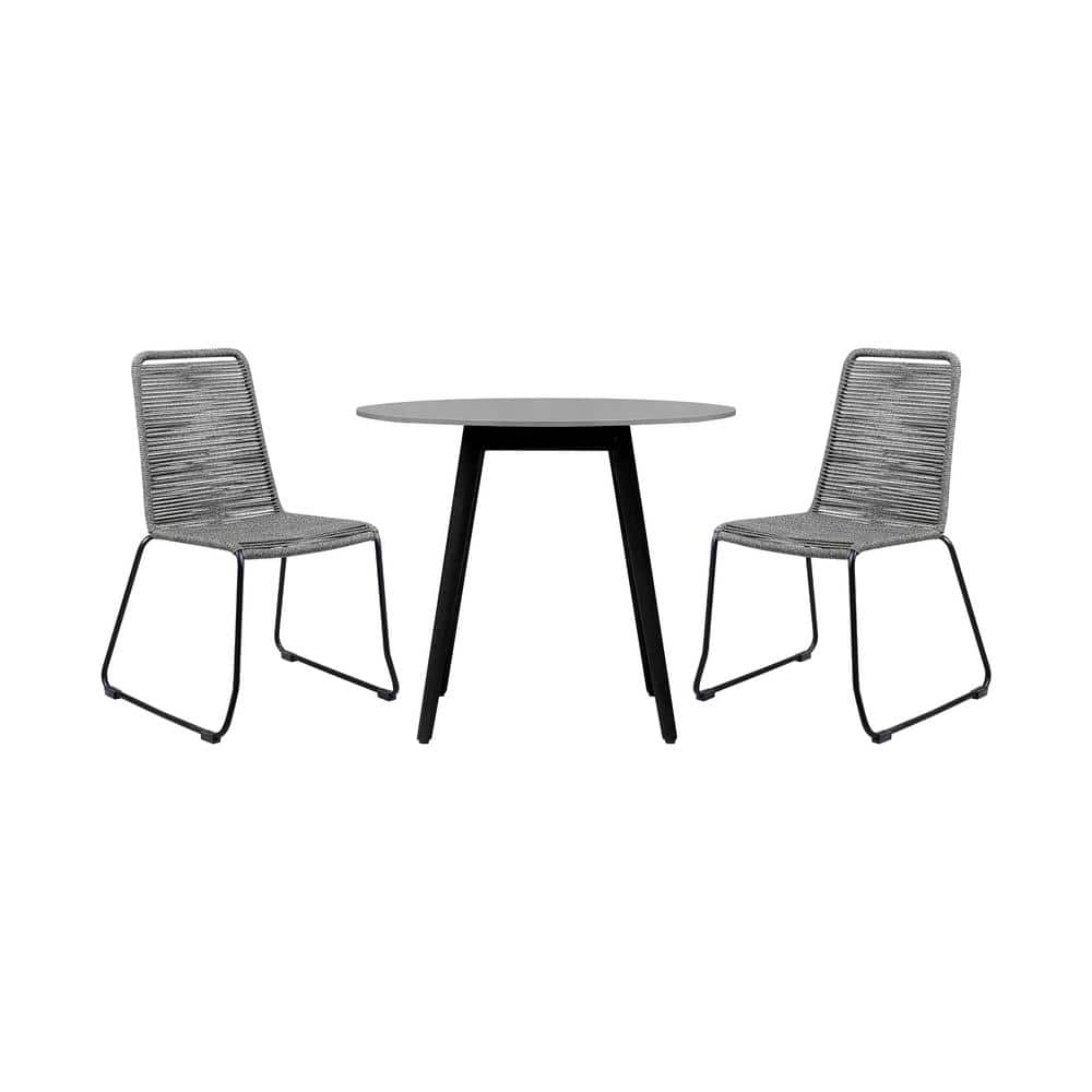 Sydney and Shasta Grey 3-Piece Wood Round Outdoor Dining Set