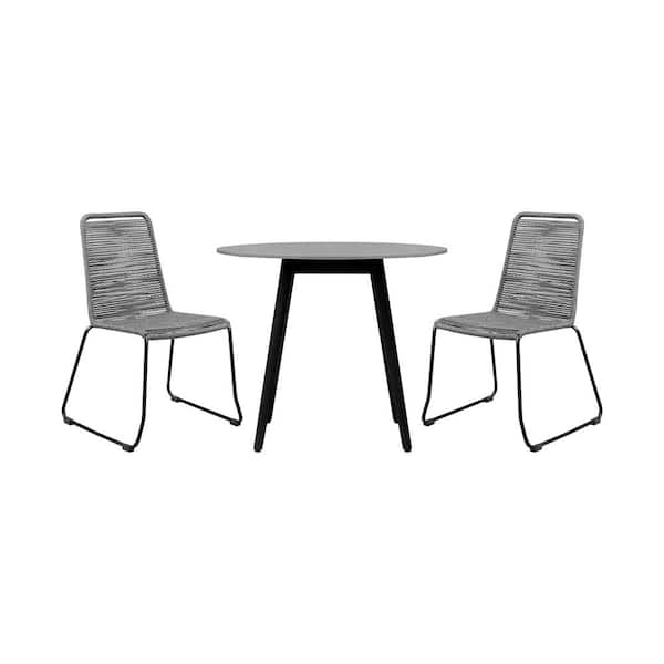 Armen Living Sydney and Shasta Grey 3-Piece Wood Round Outdoor Dining Set