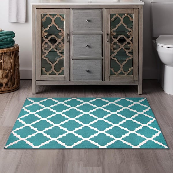 Moroccan Trellis Teal 3 ft. x 5 ft. Machine Washable Accent Rug