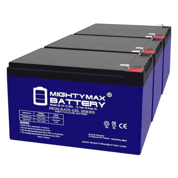 MIGHTY MAX BATTERY 12V 15AH GEL F2 Replacement Battery Compatible with MX500 MX650, W15128190003-3 Pack