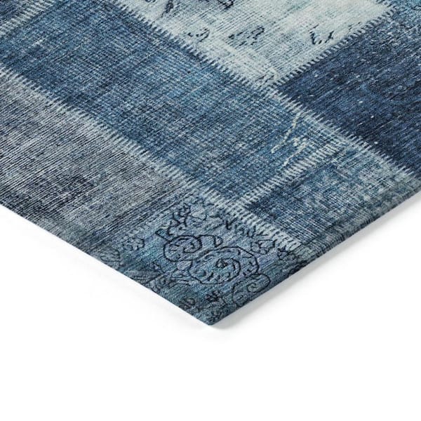 Navy Blue, Sky Blue 3 ft. x 5 ft. Woven Plaid Polyester Rectangle Indoor/Outdoor Area Rug