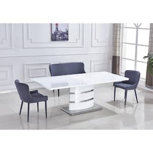 70.9 in. Rectangle White Expandable Butterfly Leaf Glass Top Table with Stainless Steel Base (Seats 8)