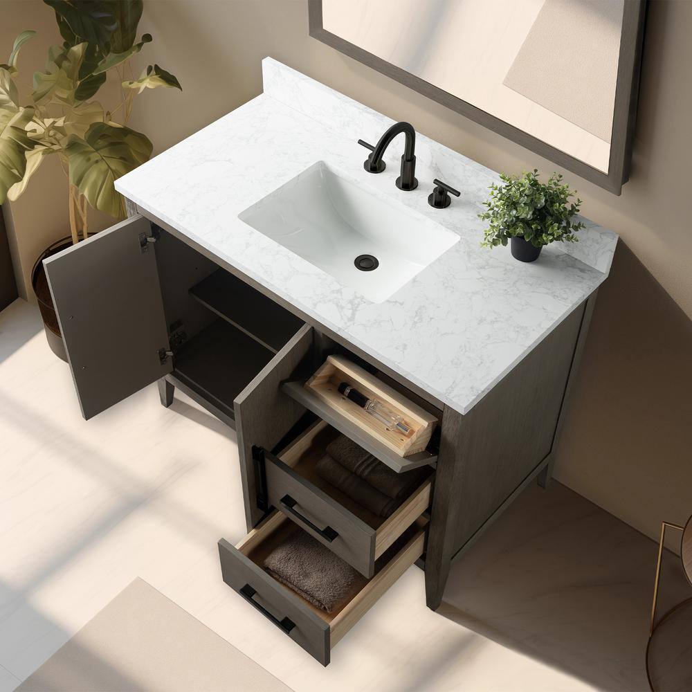 Driftwood Gray 42'' Single Bathroom Vanity with Marble Top
